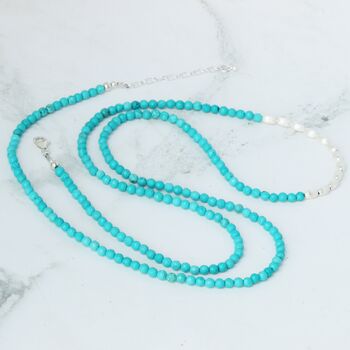 Long Turquoise Howlite Beaded Necklace With Sterling Silver Beads, 2 of 11