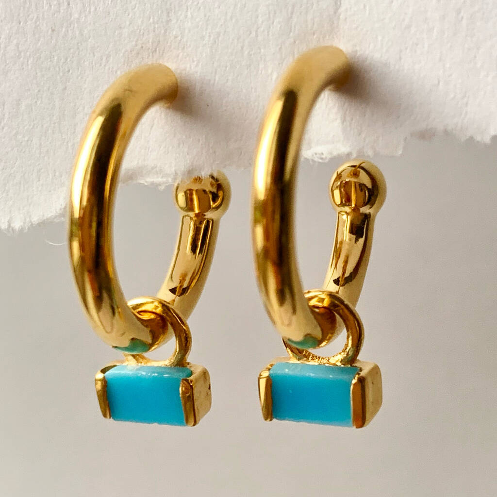 Tiny Turquoise Charm Half Hoop Earrings By Fool's Gold ...