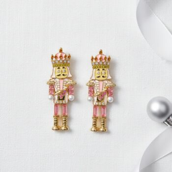 Pink Or Red Nutcracker Statement Christmas Earrings, 3 of 6