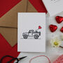 4x4 Off Roader With Heart Balloon Greetings Card, thumbnail 1 of 1