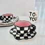 Porcelain Ceramic Checkerboard Cup And Saucer Set, thumbnail 1 of 4