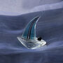 Green Glass Sailing Boat Ornament In Gift Box, thumbnail 1 of 4