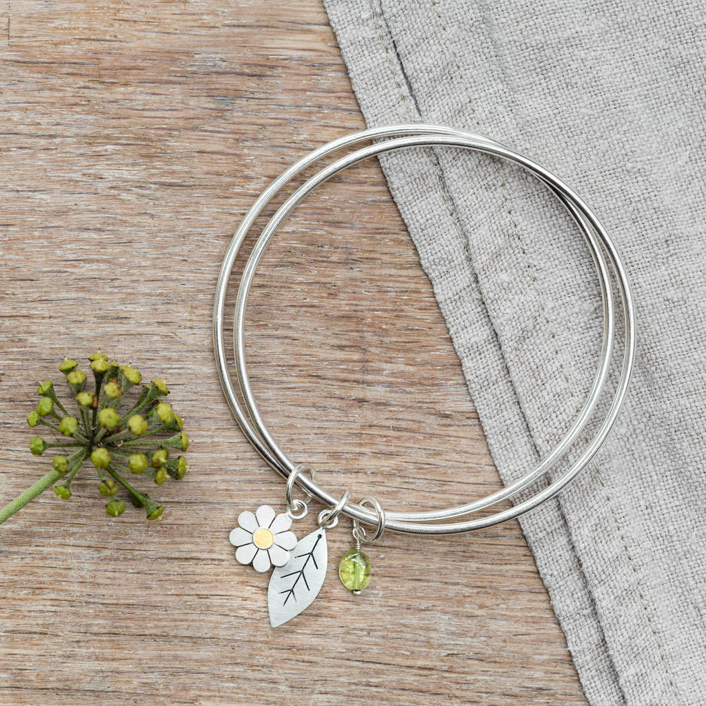 Daisy And Leaf Double Bangle In Silver And 18ct Gold, 1 of 5