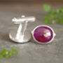 18ct Natural Pink Sapphire Cufflinks In Sterling Silver, thumbnail 2 of 2