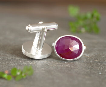 18ct Natural Pink Sapphire Cufflinks In Sterling Silver, 2 of 2