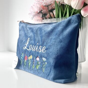 Personalised Name Wildflower Luxe Velvet Pouch, 4 of 4