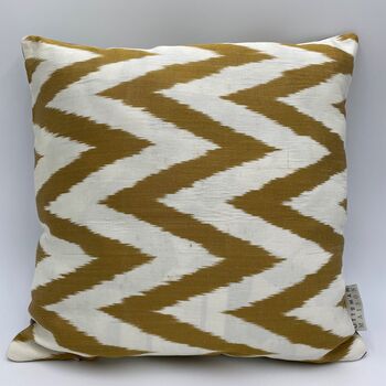 Square Ikat Silk Cushion Gold Zigzag, 4 of 10