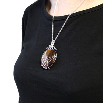 Tigers Eye Silver Wrapped Gemstone Necklace, 3 of 7