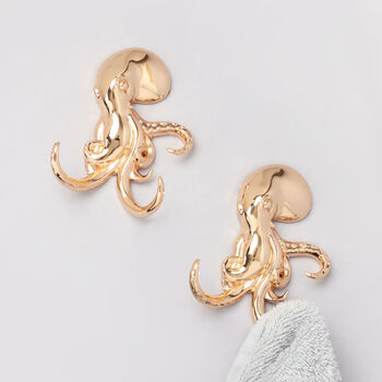 G Decor Set Of Two Gold Octopus Wall Coat Hooks, 2 of 4