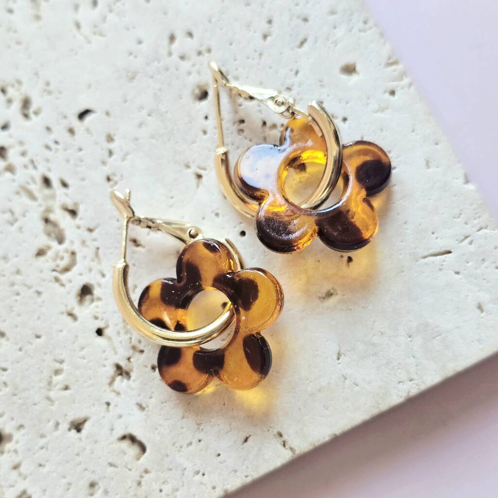 Tortoiseshell Flower Hoop Earrings, 1 of 6