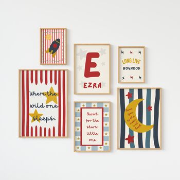 Personalised Boys Stars And Moon 'love you to the moon and back' Print Set For Bedroom Or Nursery, 2 of 5