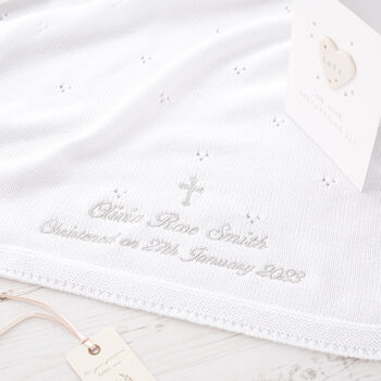 White Personalised Christening Matinee Cardigan With Cross, 11 of 12