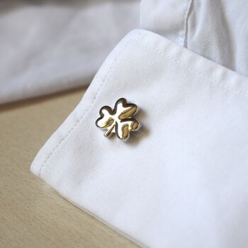 Four Leaf Clover Cufflinks 316 L Stainless Steel Good Luck Design Gift, 4 of 5