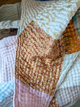 Quilted Kantha Stitched Silk Sari Crossbody Purse: Fair Trade Patchwork Weekender Carryall Bag, 4 of 7