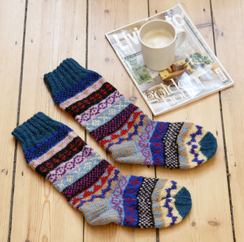 Fair Trade Hand Knitted Nordic Woollen Slipper Socks, 7 of 12