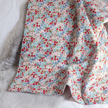 Floral Liberty Fabric Hand Embroidered Baby Blanket, 3 of 11