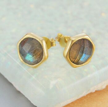 Round Labradorite Faceted Sterling Silver Stud Earrings, 2 of 4