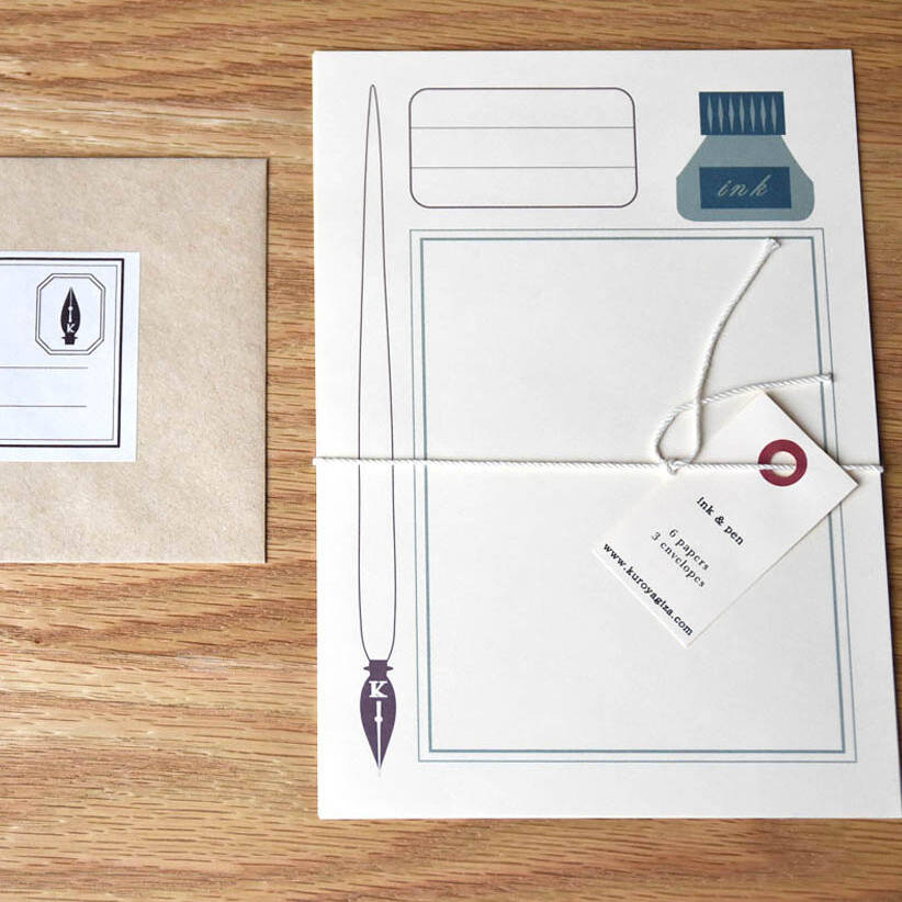 set of six ink and pen writing paper by toothpic nations