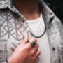 Men's Silver Black Quartz Gemstone Signet Ring, thumbnail 1 of 12