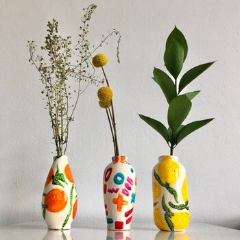 Set Of Three Fruity Hand Painted Stem Vases, 2 of 7