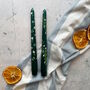 Dark Green Hand Painted White Floral Candles, thumbnail 2 of 3
