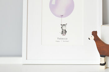 Personalised Baby Girls Lilac Balloon Nursery Picture, 2 of 8