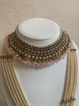 Indian Antique Pink Gold Plated Pearl Set, 2 of 11