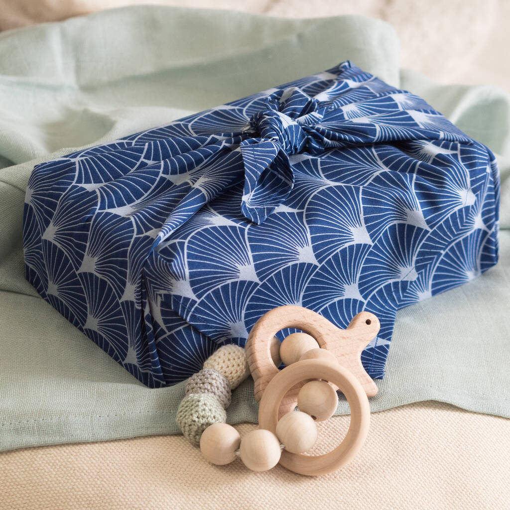 Fabric Gift Wrap Reusable Furoshiki Indigo Fans By Fabric Gift Wrap