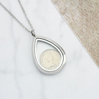 Dates 1928 To 1967 Teardrop Sixpence Locket Necklace, 7 of 9