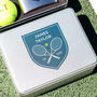 Personalised Tennis Shield Tin With Hip Flask Gift For Him, thumbnail 3 of 8