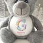 Personalised Patchwork Alphabet New Baby Teddy Bear, thumbnail 5 of 6
