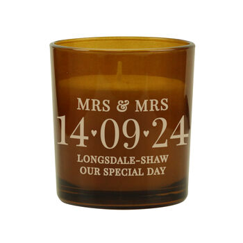 Personalised Amber Glass Candle – Wedding Or Anniversary Keepsake, 5 of 7