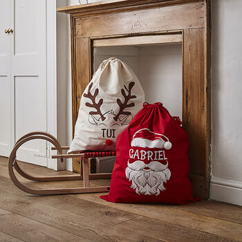 Personalised Organic Cotton Reindeer Christmas Sack, 50x75cm, 2 of 2