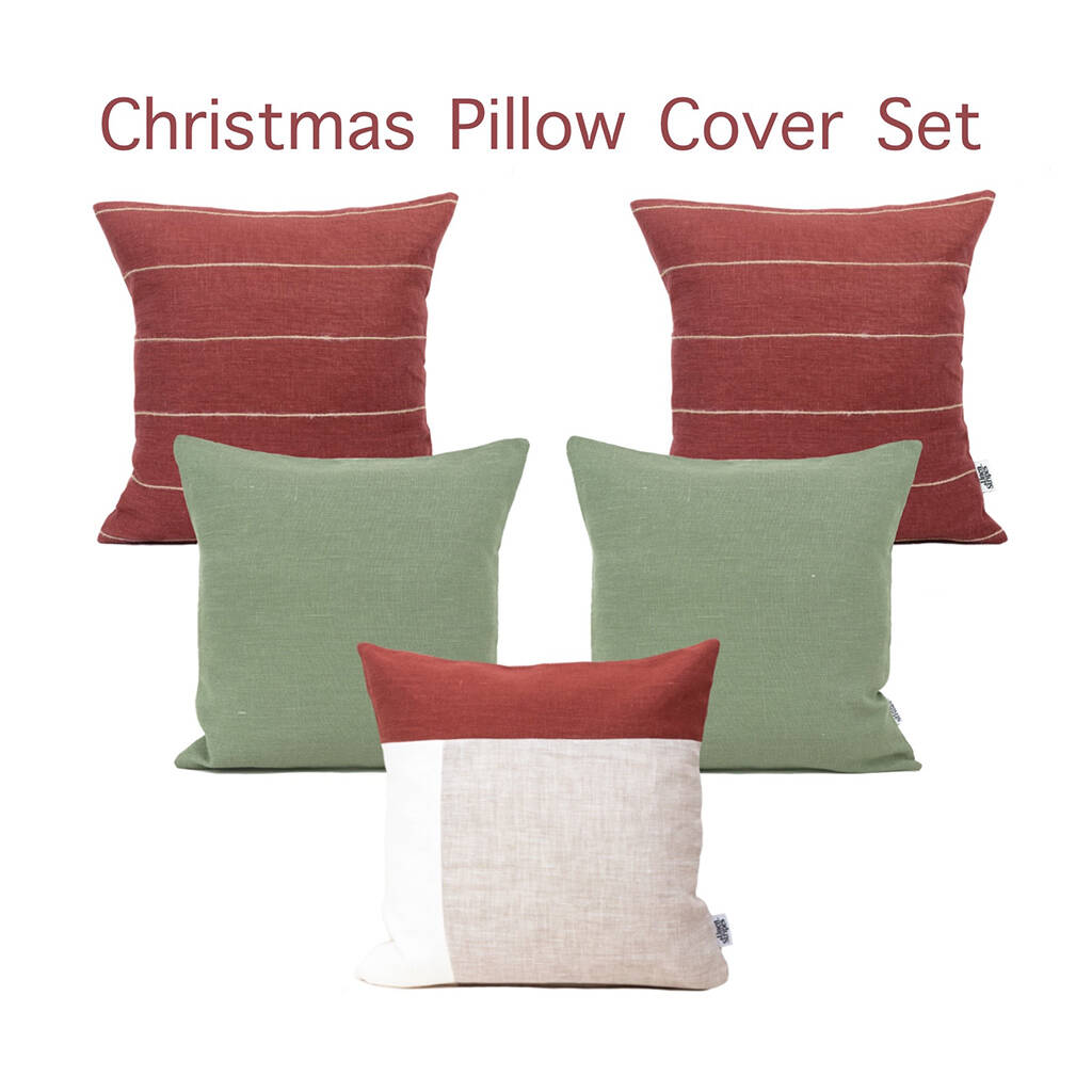 Christmas Pillow Cover Set Of Five Linen Cushion Covers By Linen and