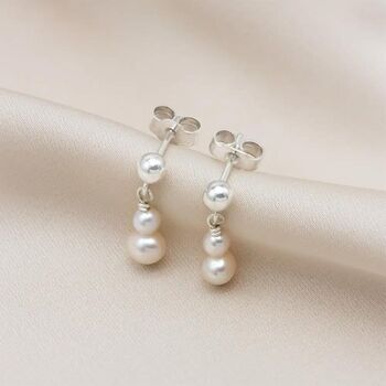 Pearl Drop Earrings With Two Pearls, 2 of 3