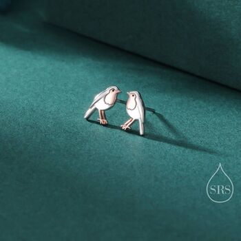 Dainty Robin Bird Stud Earrings In Sterling Silver, 2 of 12