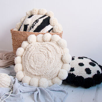 Textured Round Pompom Cushion, 7 of 8
