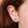 Enamel Red Cherry Stud Earrings, thumbnail 3 of 3