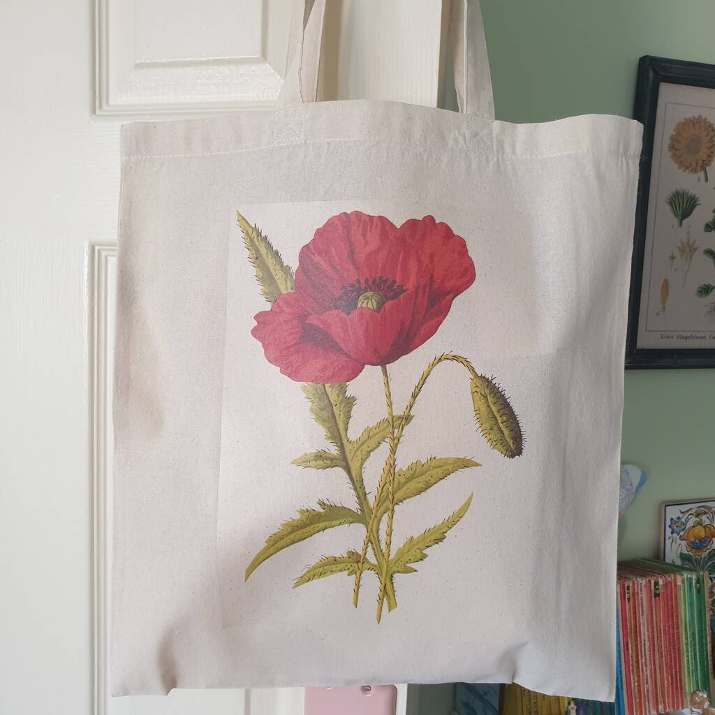 Poppy Illustration Print Cotton Shopper Tote Bag, 1 of 5