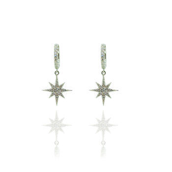 Silver Starburst Drop Earrings Set With Cubic Zirconia, 2 of 2