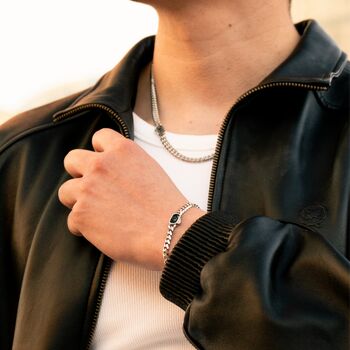 Silver Moss Agate Gemstone Cuban Bracelet For Men, 6 of 12