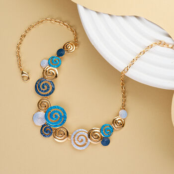 Ocean Blue And Gold Spiral Enamel Statement Necklace, 2 of 4