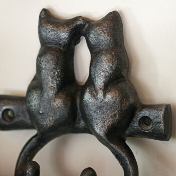 Antique Cast Iron Kissing Cats Double Coat/Key Hook, 2 of 4