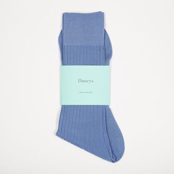 Mens Denim Blue Luxury Ribbed Dress Socks, 2 of 6