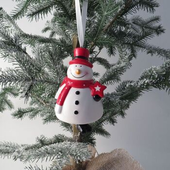 Personalised Ceramic Christmas Snowman Bell Decoration, 3 of 3