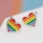 Silver Plated Heart Stud Earrings With Rainbow Enamel, thumbnail 1 of 3