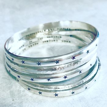 Personalised Hearts Or Stars Heavy Silver Bangle, 5 of 6