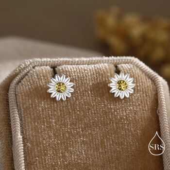 Sterling Silver Little Sunflower Flower Stud Earrings, 3 of 12
