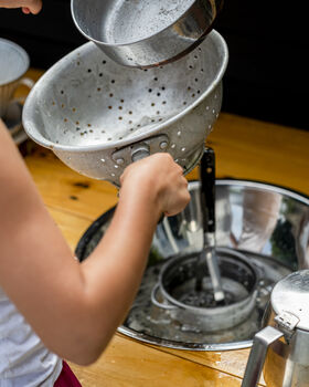 Children's Wooden Outdoor Mud Kitchen And Sand Tray, 9 of 10