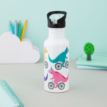 Cycling Dinosaur Personalised Water Bottle, 2 of 4